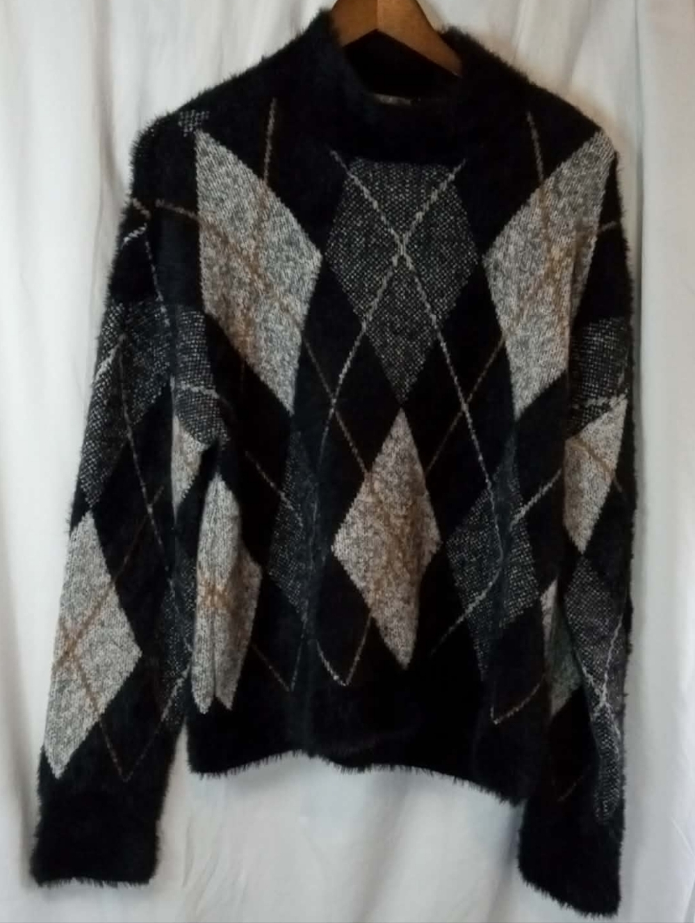 Marled Black Grey Charcoal Fuzzy Knit Cardigan Super Soft Office Large Casual